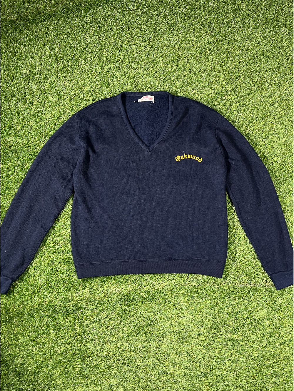 70s Champion V-Neck Oakwood Sweater Navy Acrylic Mens Size M